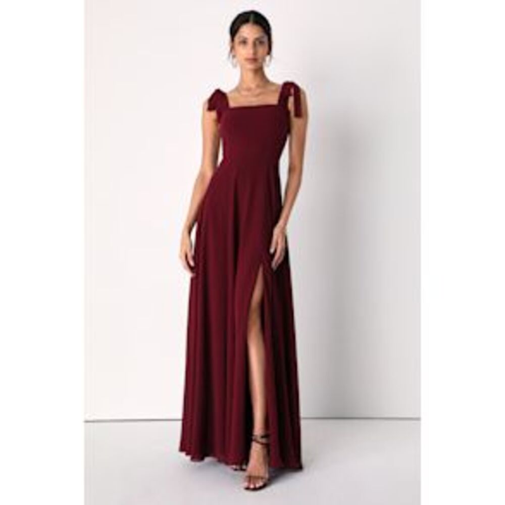 Lulus Love Me Forever Tie-Strap Square Neck Maxi Dress Burgundy XL